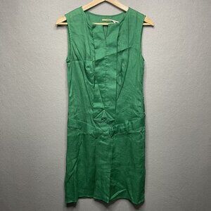 Max Studio Womens Green Sleeveless Linen Dress Geometric Design front Size 2